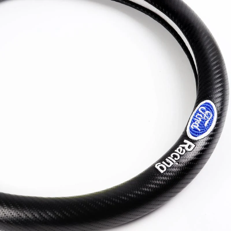 Ford Mustang Set of Car 15" Steering Wheel Cover Carbon Fiber Style Leather Ford Racing with Seat Belt Covers - Image 2