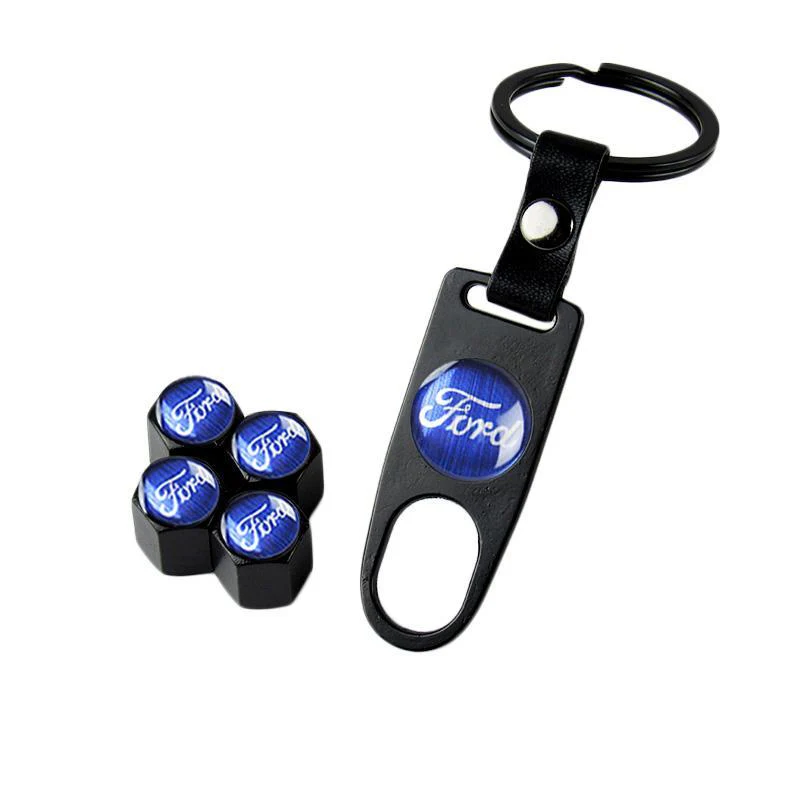 FORD Racing Black LOGO Set Emblems with Wheel Tire Valves Air Caps Keychain - US SELLER - Image 6