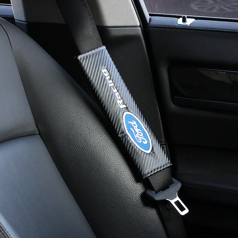 Ford Racing Set Black Carbon Fiber Look Seat Belt Cover X2 with Metal 3D Emblems - Image 2