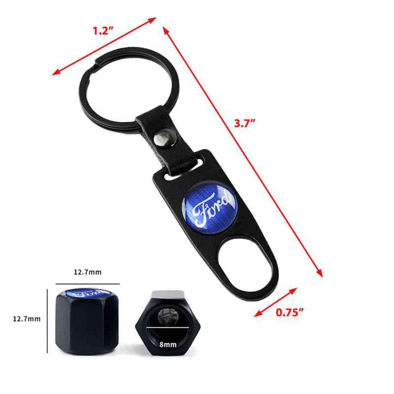 Ford Racing Set Car Door 4PCS Rubber Scuff Sill Panel Step Protector with Wheel Tire Valves Dust Stem Air Caps Keychain - Image 4