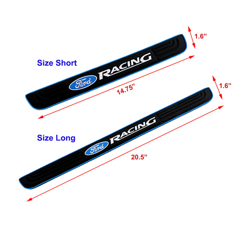 Ford Racing Set Car Door Rubber Scuff Sill Panel 4PCS Step Protector with Tire Wheel Valves Dust Stem Air Caps Keychain - Image 2