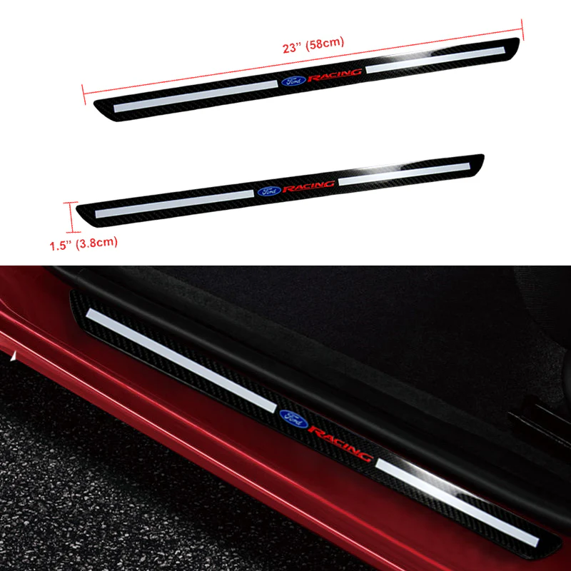 Ford Racing Set Carbon Car Door Scuff Sill Panel 2PCS Step Protector with Keychain Wheel Tire Valves Dust Stem Air Caps - Image 10