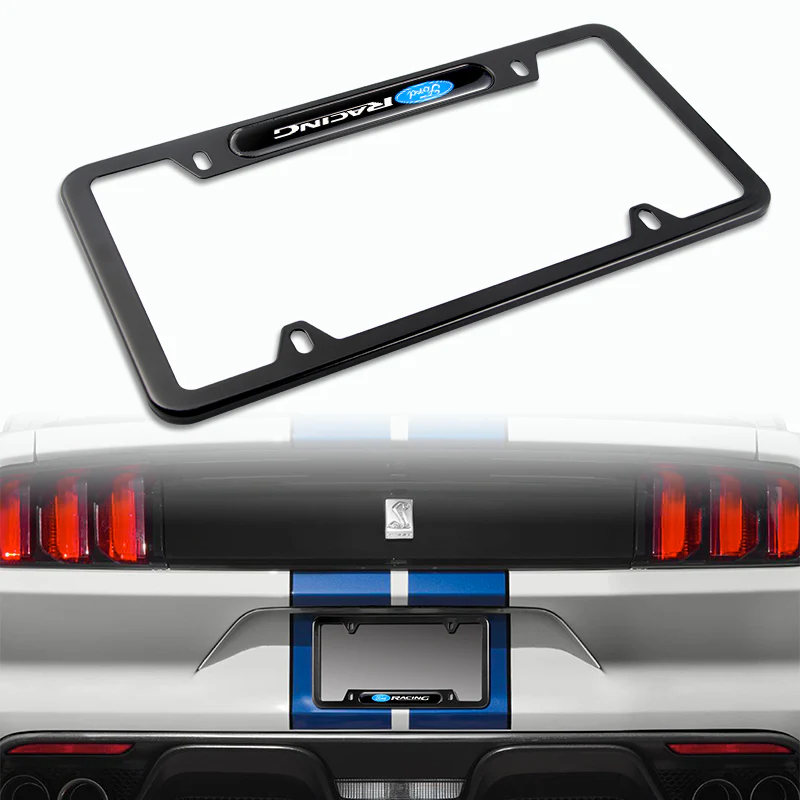 FORD Racing SET Stainless Steel Black License Plate Frame 2pcs Brand New with Caps Bolt - Image 10