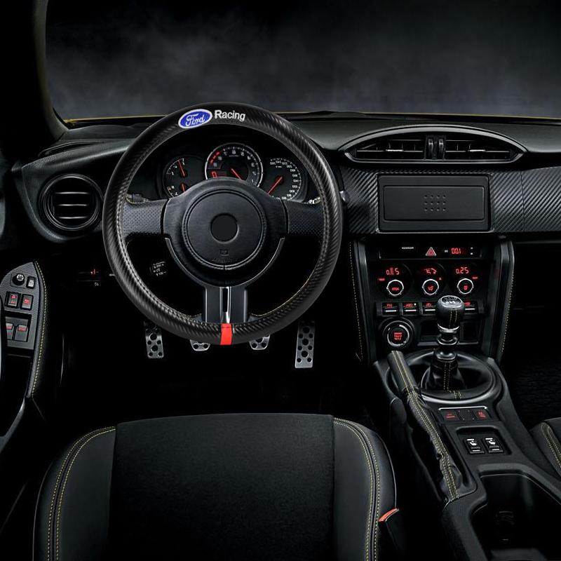 Ford Set of Car 15" Steering Wheel Cover Carbon Fiber Style Leather Ford Racing with Seat Belt Covers - Image 11