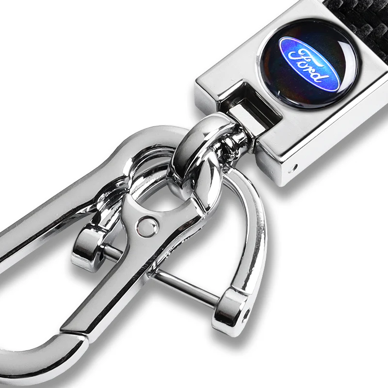 FORD Universal Chrome 3D Logo Carbon Fiber Look Black Leather Metal Gift Decor FORD Racing Quick Release Lanyard Keychain - Image 7