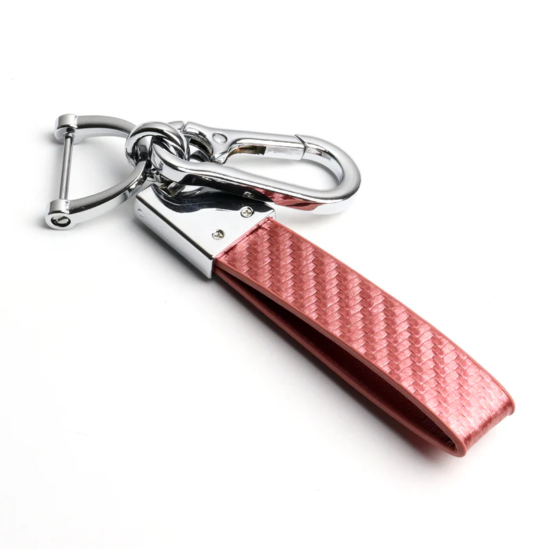 FORD Universal Chrome 3D Logo Carbon Fiber Look Rare Pink Leather Metal Gift Decor FORD Racing Quick Release Lanyard Keychain - Image 3