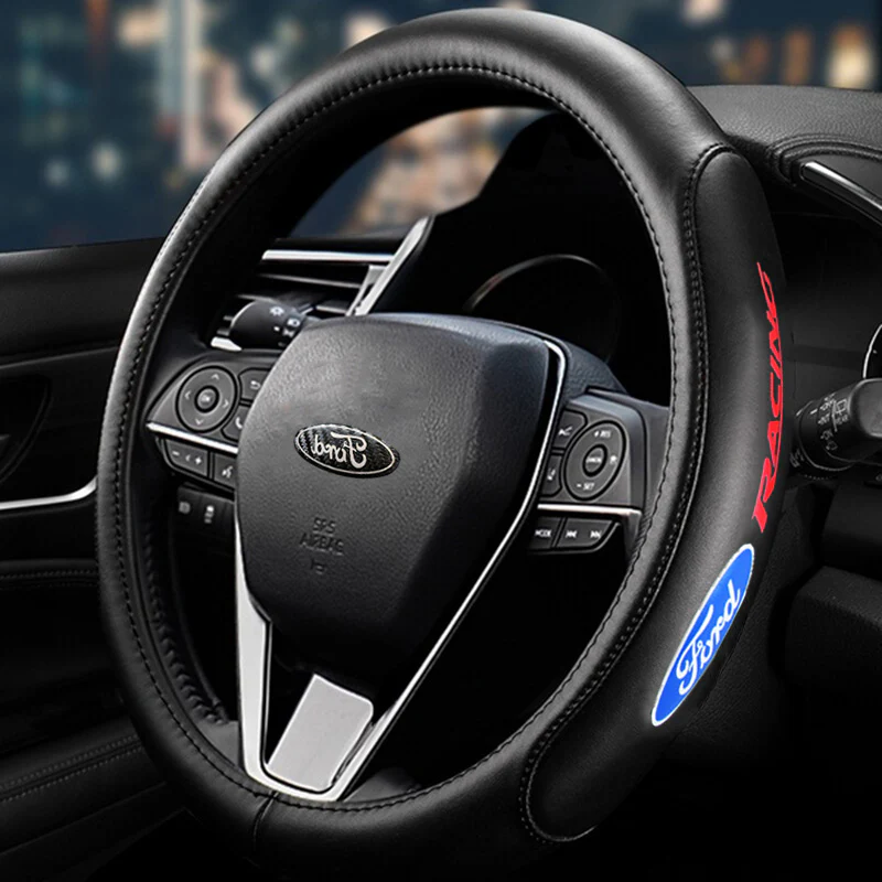Genuine Leather For FORD Racing Black 15" Diameter Car Auto Steering Wheel Cover X1 - Image 5