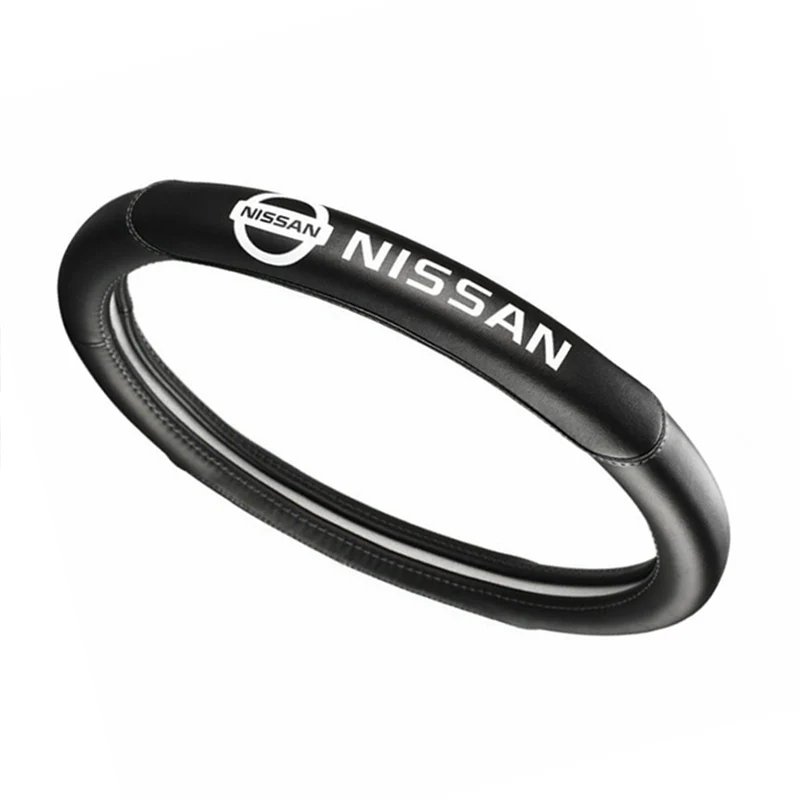 Genuine Leather For NISSAN Black 15" Diameter Car Auto Steering Wheel Cover X1
