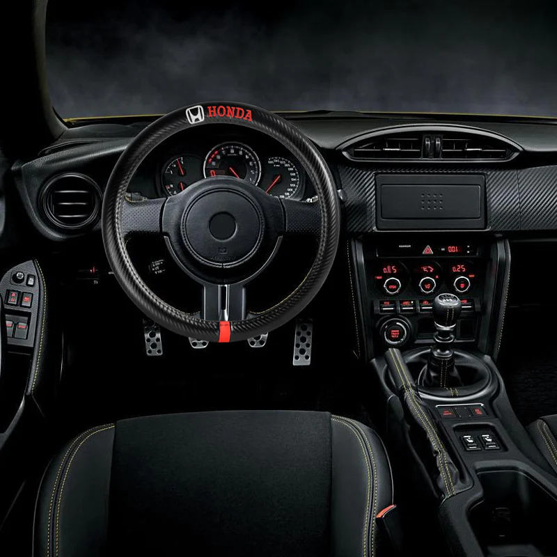 Honda Accord Set of Car 15" Steering Wheel Cover Carbon Fiber Style Leather with Seat Belt Covers - Image 10