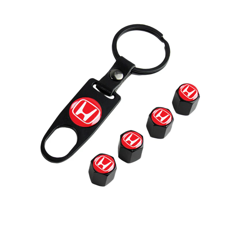 Honda Civic Car Wheel Tire Valves Dust Stem Air Caps Keychain Emblem KEY FOB Black Set - US SELLER - Image 7
