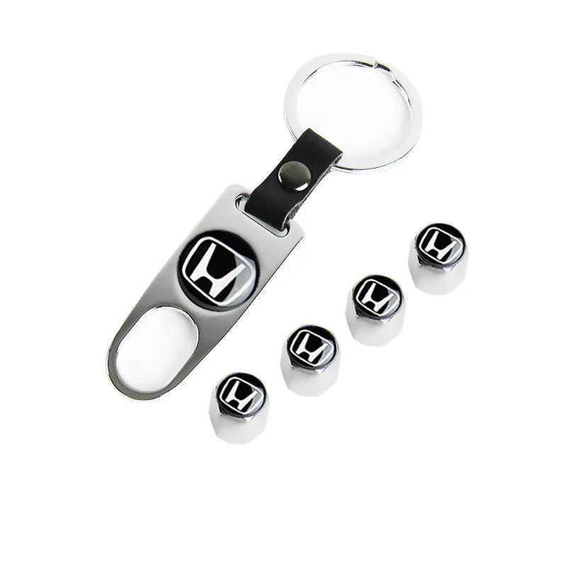 HONDA LOGO Set Emblems with Silver Keychain Wheel Tire Valves Air Caps - US SELLER - Image 3