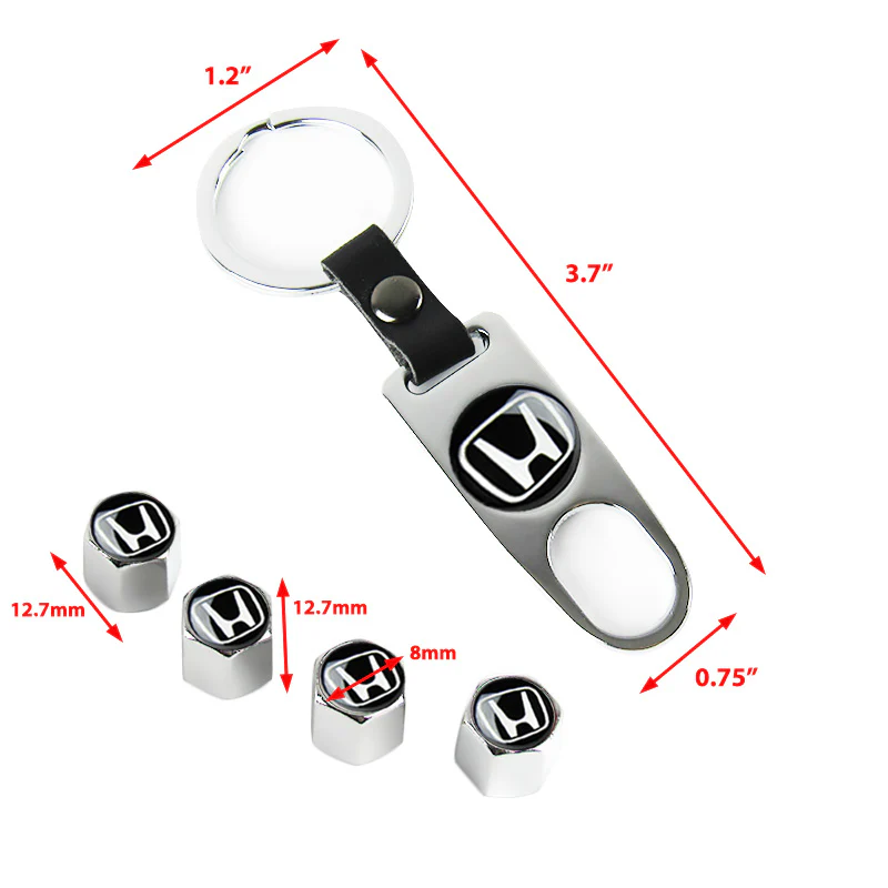 HONDA LOGO Set Emblems with Silver Tire Valves Wheel Air Caps Keychain - US SELLER - Image 6