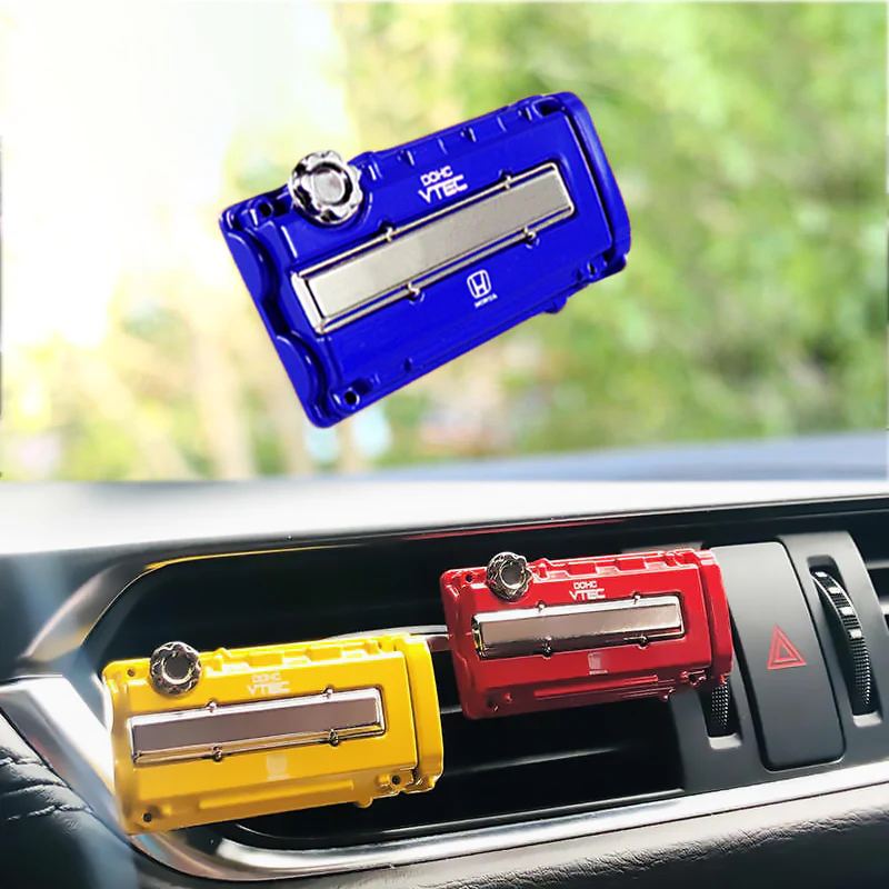 Honda Stainless Steel VTEC Valve Cover Blue Car Vent Clip Air Freshener Kit - Ocean Scent