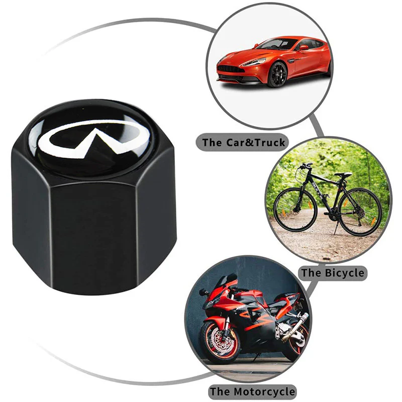 INFINITI Set LOGO Emblems with Black Wheel Tire Valves Air Caps Keychain - US SELLER - Image 2