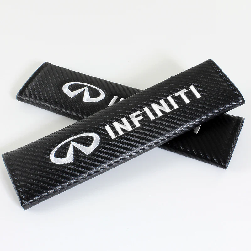 INFINITI Set of Car 15" Steering Wheel Cover Carbon Fiber Style Leather with Seat Belt Covers - Image 4