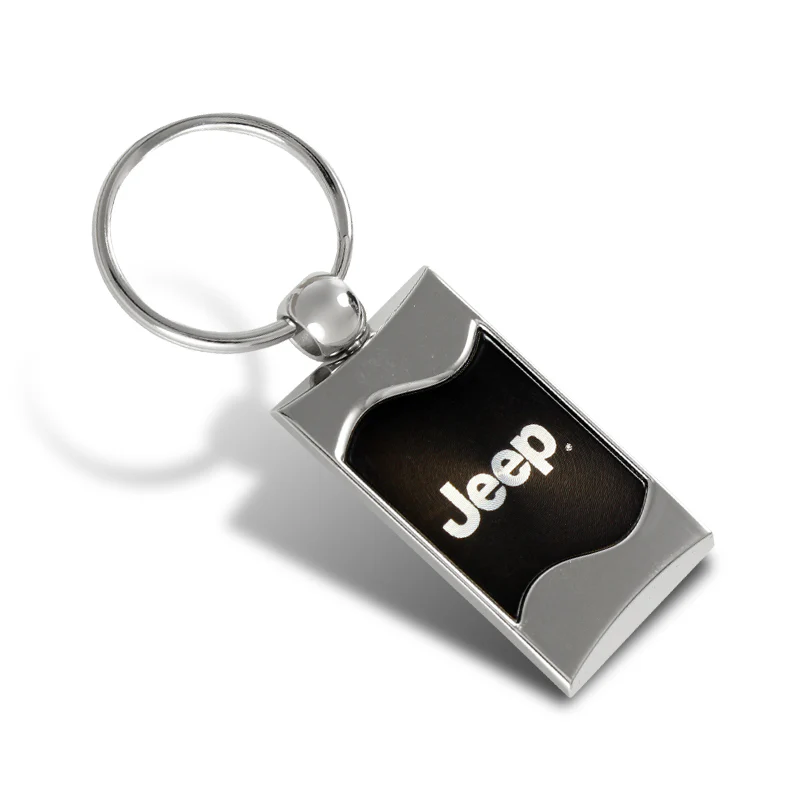 Jeep Logo Black Rectangular Authentic Chrome Key Fob Key ring Keychain Lanyard