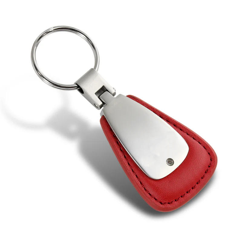 JEEP Logo Tear Drop Authentic Red Leather Key Fob Keyring Keychain Tag - Image 2
