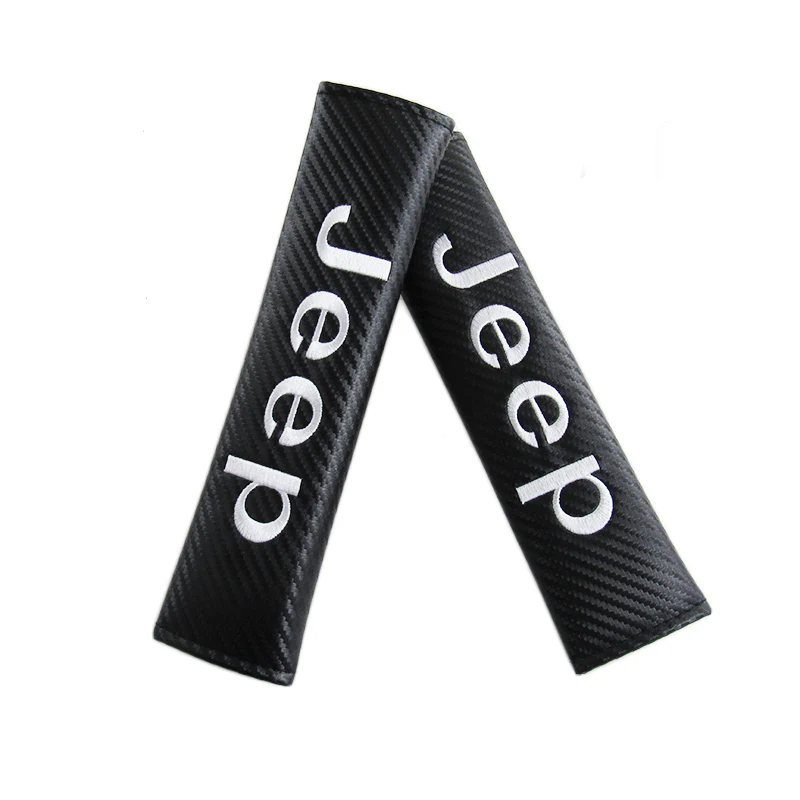 Jeep Set of Carbon Fiber Look Embroidered Armrest Cushion & Seat Belt Cover - Image 3