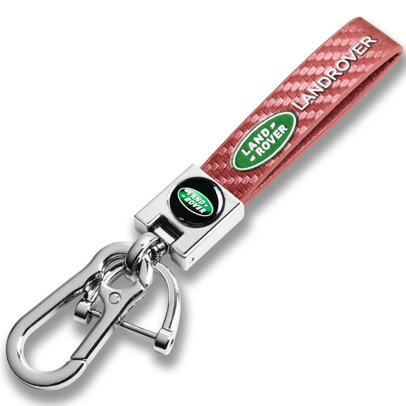 LANDROVER Universal Chrome 3D Logo Carbon Fiber Look Rare Pink Leather Metal Gift Decor Quick Release Lanyard Keychain