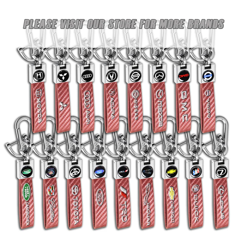LANDROVER Universal Chrome 3D Logo Carbon Fiber Look Rare Pink Leather Metal Gift Decor Quick Release Lanyard Keychain - Image 9