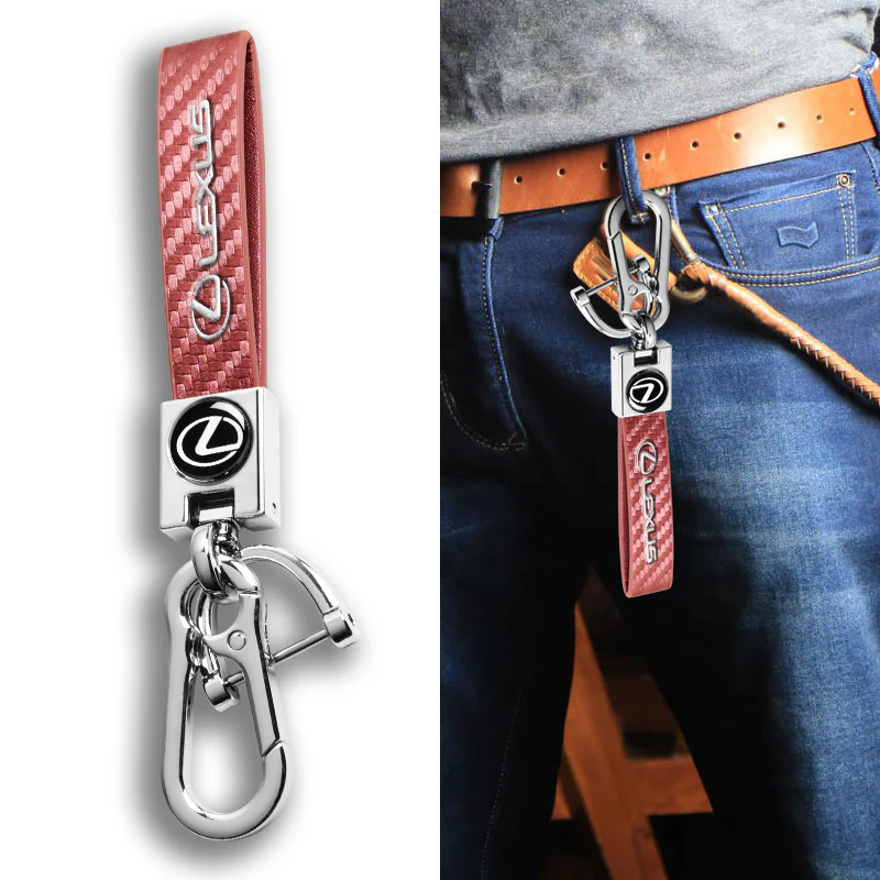 LEXUS Universal Chrome 3D Logo Carbon Fiber Look Rare Pink Leather Metal Gift Decor Quick Release Lanyard Keychain - Image 7