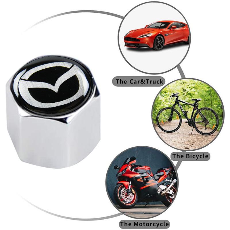Mazda Set LOGO Emblems with Silver Wheel Tire Valves Air Caps Keychain- US SELLER - Image 2