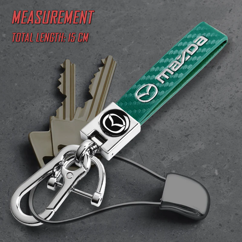 MAZDA Universal Chrome 3D Logo Carbon Fiber Look Green Leather Metal Gift Decor Quick Release Lanyard Keychain MAZDA SPEED - Image 5
