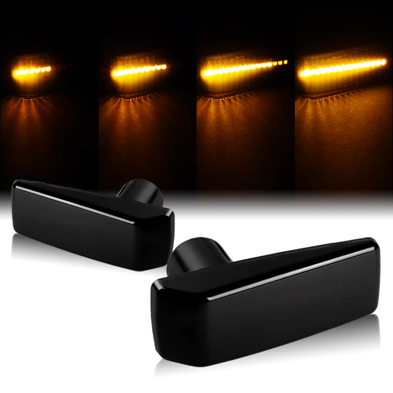 Mercedes-Benz W124 W202 W140 Sequential Amber LED Turn Signal Front Side Marker Lights -Smoked Lens