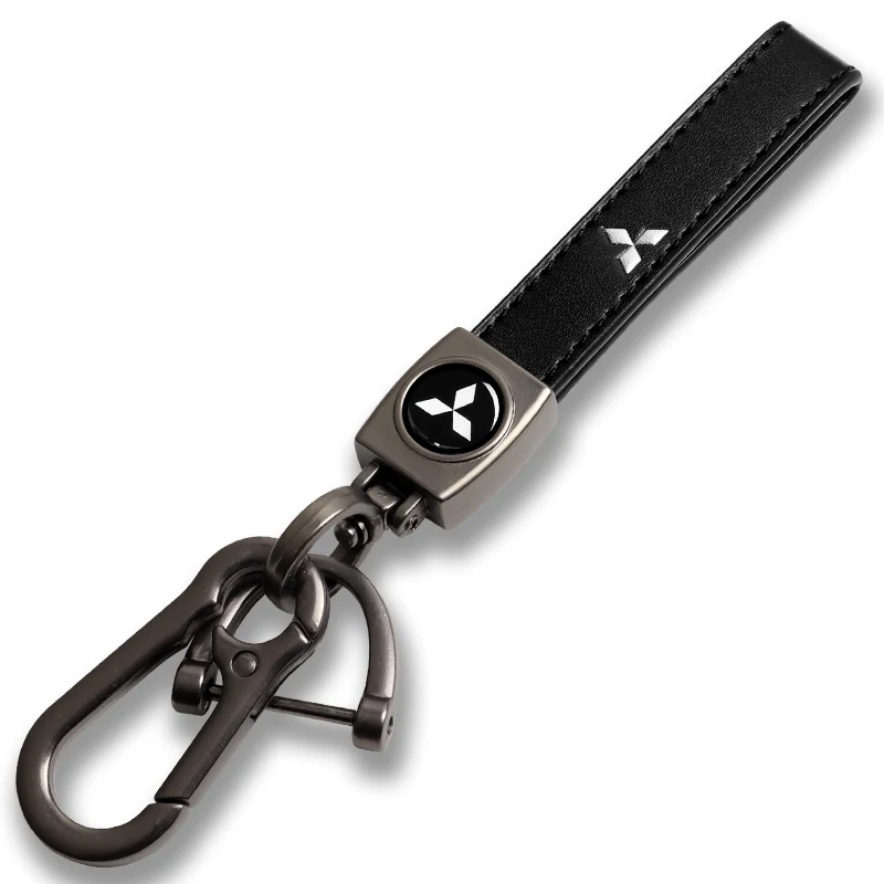 Mitsubishi Universal Black 3D Logo Leather Metal Gift Decor Quick Release Lanyard Keychain - Image 3
