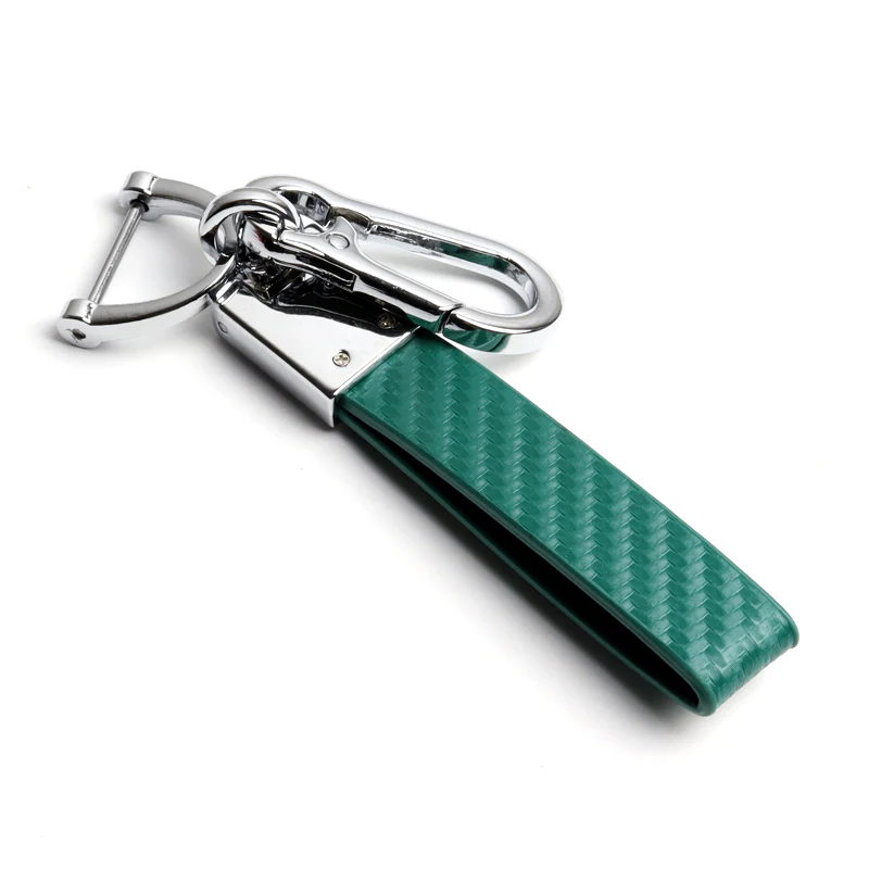 Mitsubishi Universal Chrome 3D Logo Carbon Fiber Look Green Leather Metal Gift Decor Quick Release Lanyard Keychain - Image 4
