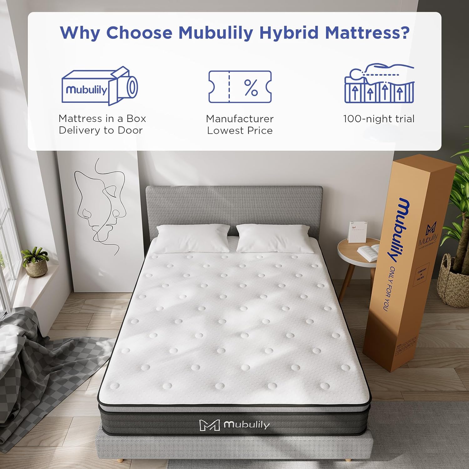 Mubulily Full Mattress,8 Inch Hybrid Mattress with Gel Memory Foam, Motion Isolation Individually Wrapped Pocket Coils Mattress, Fits All Bed Frames Mattress, Medium Firm Feel Mattresses - Image 5