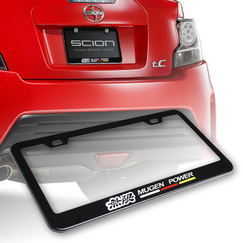 Mugen 2 pcs Black Stainless Steel License Plate Frame with Caps Bolt Screw Set - Image 3