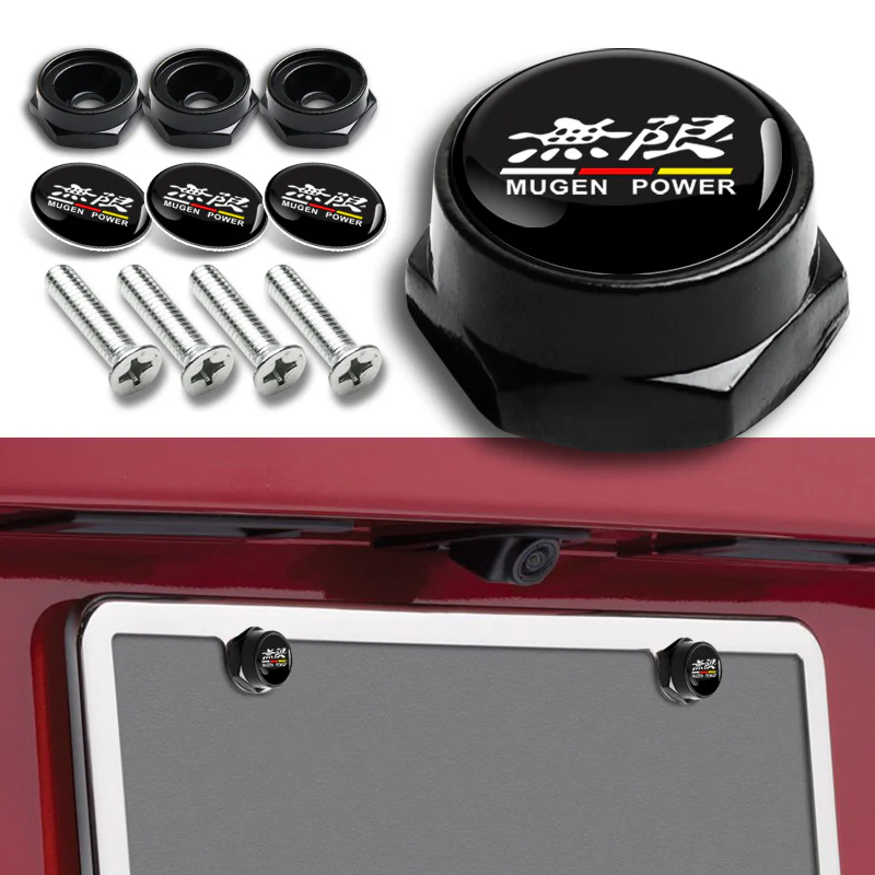 Mugen 2 pcs Carbon Fiber Look High Quality ABS License Plate Frames with Caps Bolt Screw Set - Image 5