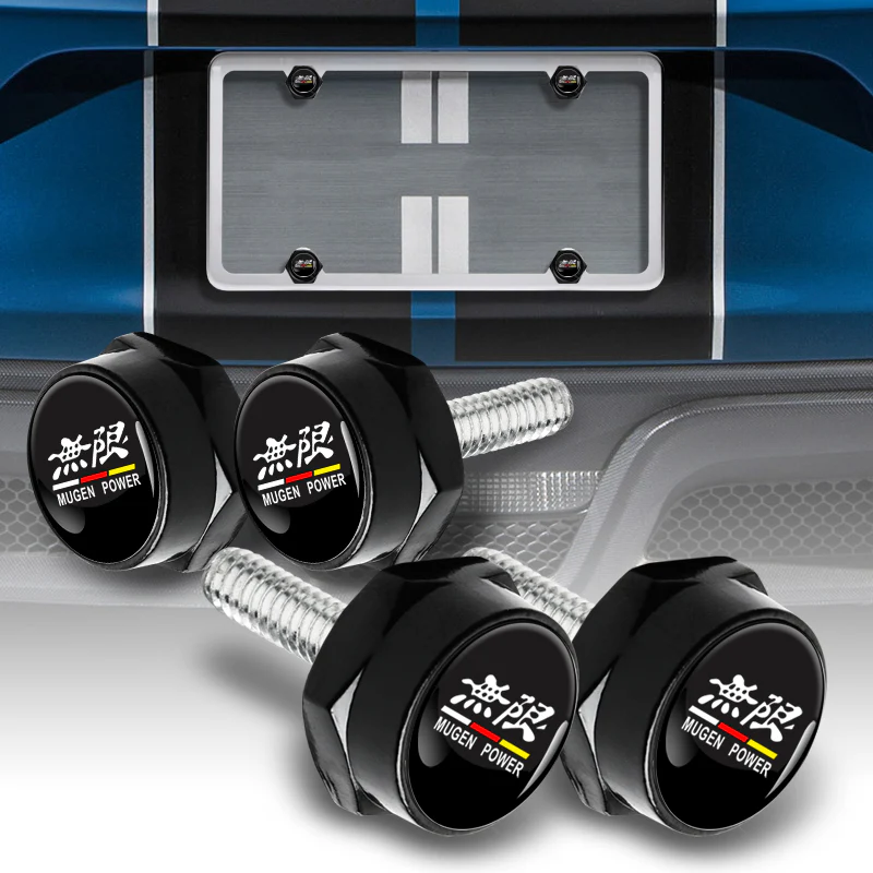 Mugen 2 pcs Carbon Fiber Look High Quality ABS License Plate Frames with Caps Bolt Screw Set - Image 7