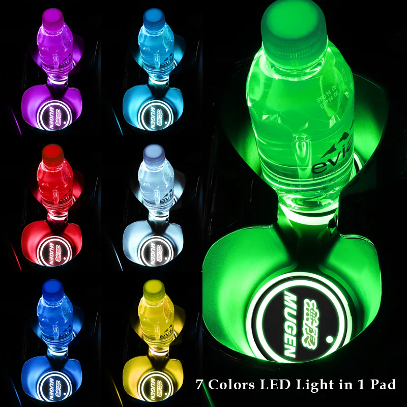 Mugen Set Car Center Console Armrest Cushion Mat Pad Cover with LED Cup Coaster Set - Image 3