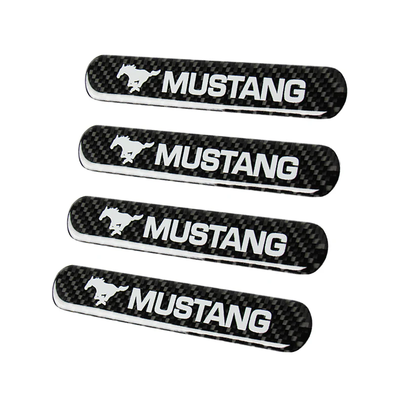 Mustang Carbon Fiber Car Door Rear Trunk Side Fenders Bumper Badge Scratch Guard Sticker New 4 pcs
