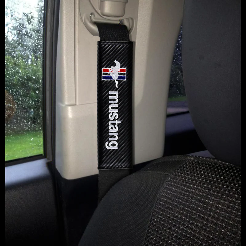 MUSTANG Embroidered Armrest Cushion with Seat Belt Cover Set Carbon Fiber Look Center Console Cover Pad Mat - Image 7