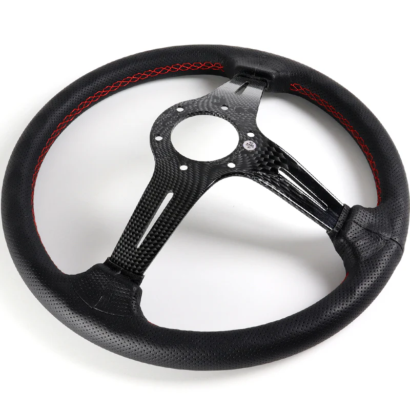 Nardi 88MM DEEP DISH 350MM/ 13.78" Black Leather with Red White Stitching Steering Wheel with Nardi Logo Horn Button Black Spoke New - Image 5