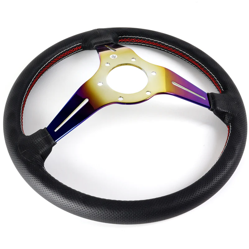 Nardi New Neo Blue Burn 3 Spoke 350MM/ 13.78" Black Leather with Red Stitching Steering Wheel with Nardi Logo Horn Button - Image 2