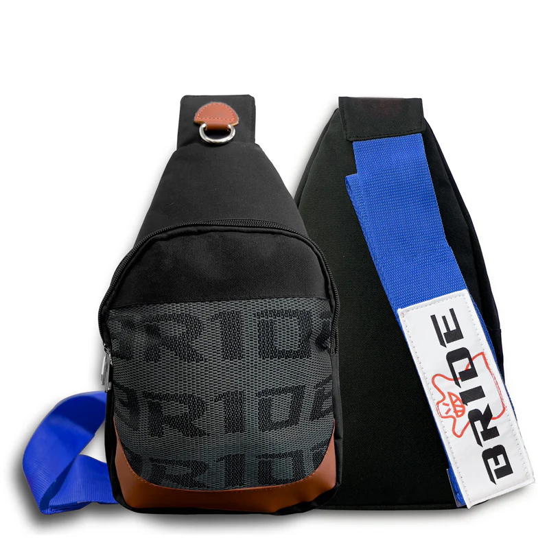 NEW BRIDE RACING BACKPACK BLACK GRADATION CROSSBODY SHOULDER BAG W/ BLUE STRAPS