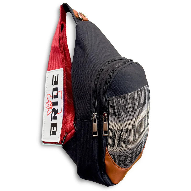 NEW BRIDE RACING BACKPACK BLACK GRADATION CROSSBODY SHOULDER BAG W/ RED STRAPS - Image 5
