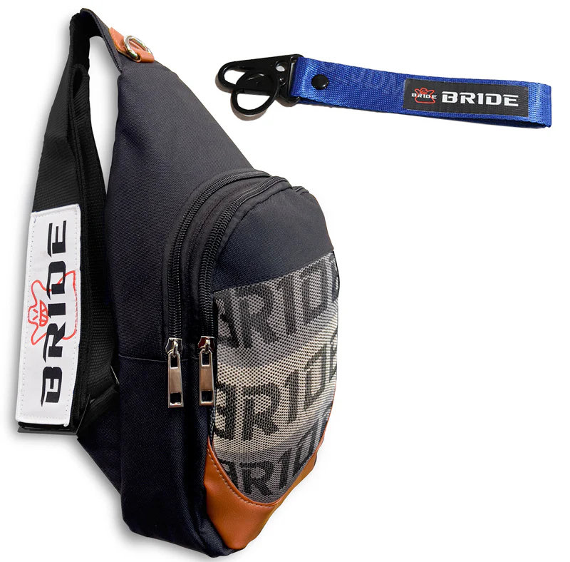 NEW BRIDE RACING BACKPACK BLACK STRAPS GRADATION CROSSBODY SHOULDER BAG W/ Blue KEYTAG