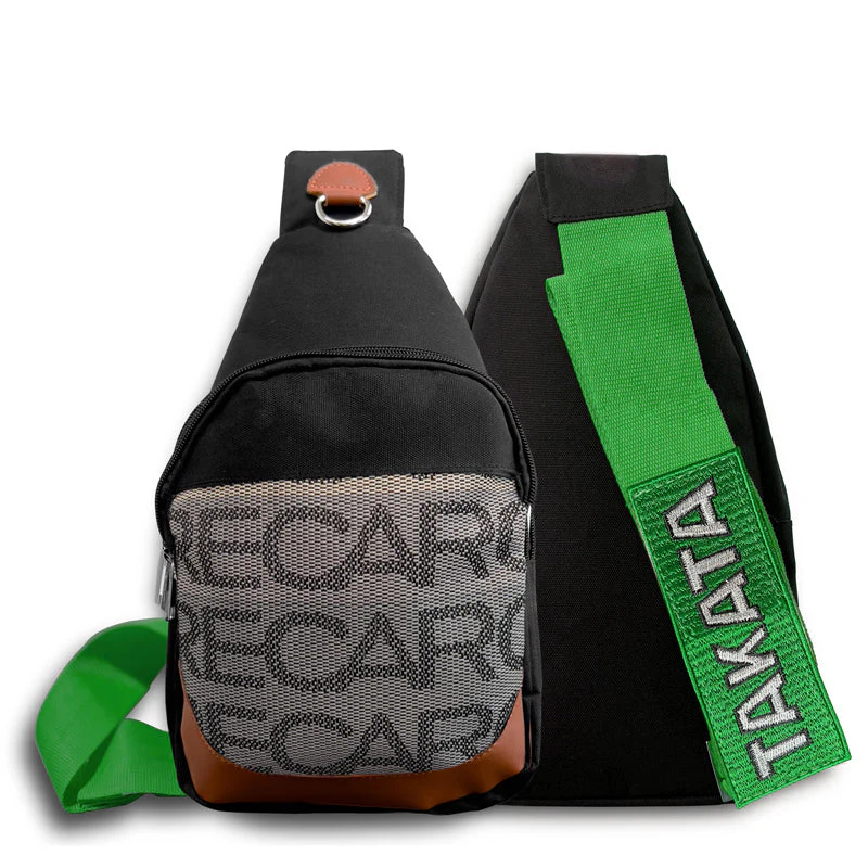 NEW JDM RECARO SET GRADATION GREEN TAKATA STRAPS BACKPACK CROSSBODY SHOULDER BAG W/ RED KEYTAG - Image 6