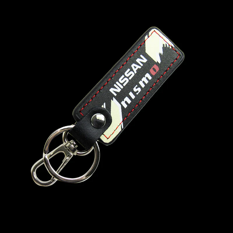 NISSAN NISMO JDM 2 pc Black Leather Rectangle Key Fob Keyring Keychain Tag Lanyard Holder Clip New - Image 3
