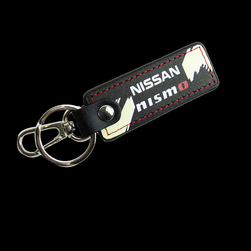 NISSAN NISMO JDM 2 pc Black Leather Rectangle Key Fob Keyring Keychain Tag Lanyard Holder Clip New - Image 5