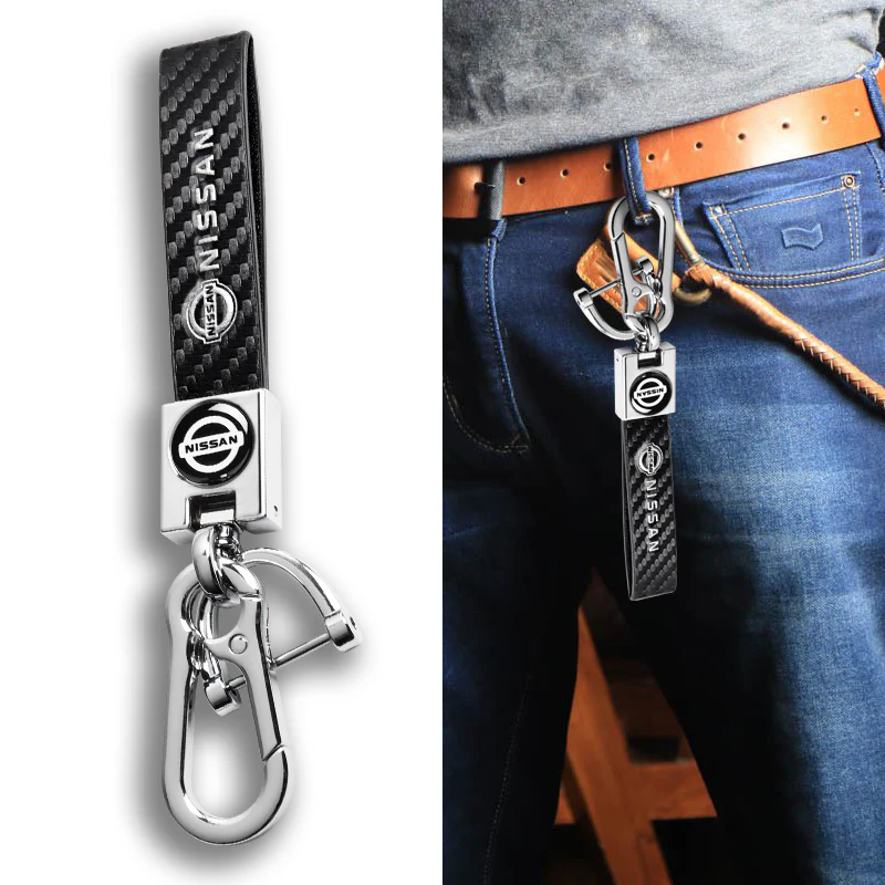 NISSAN NISMO Universal Chrome 3D Logo Carbon Fiber Look Black Leather Metal Gift Decor Quick Release Lanyard Keychain - Image 7