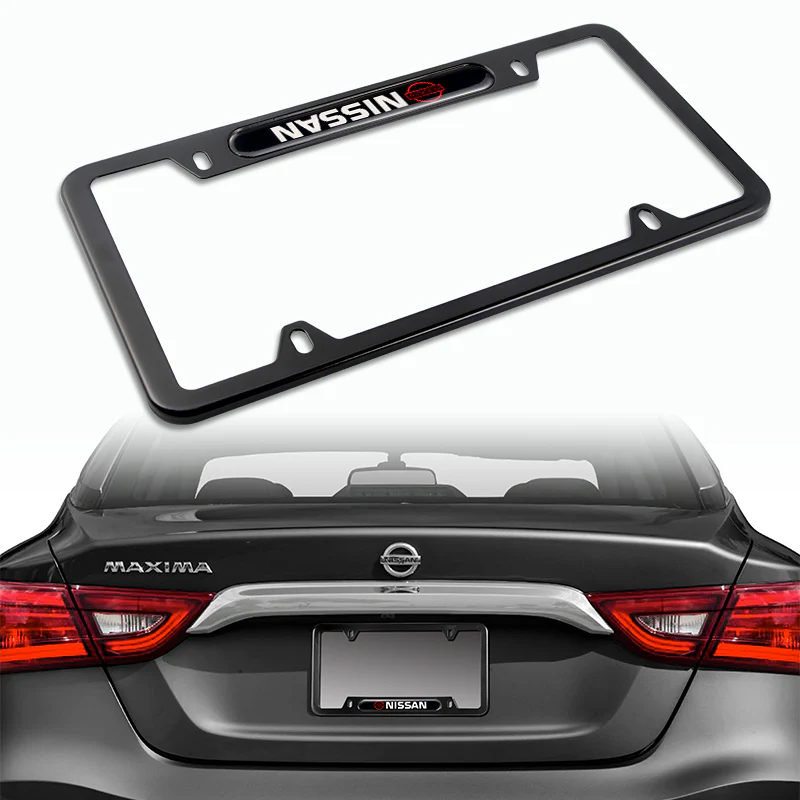 NISSAN Stainless Steel Black License Plate Frame 2pcs Brand New SET with Caps Bolt - Image 9