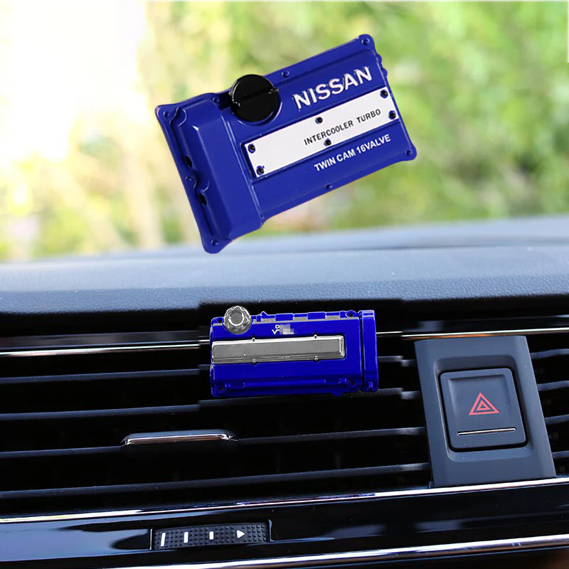 NISSAN Stainless Steel Engine Valve Cover Blue Car Vent Clip Air Freshener Kit - Lemon Scent - Image 5