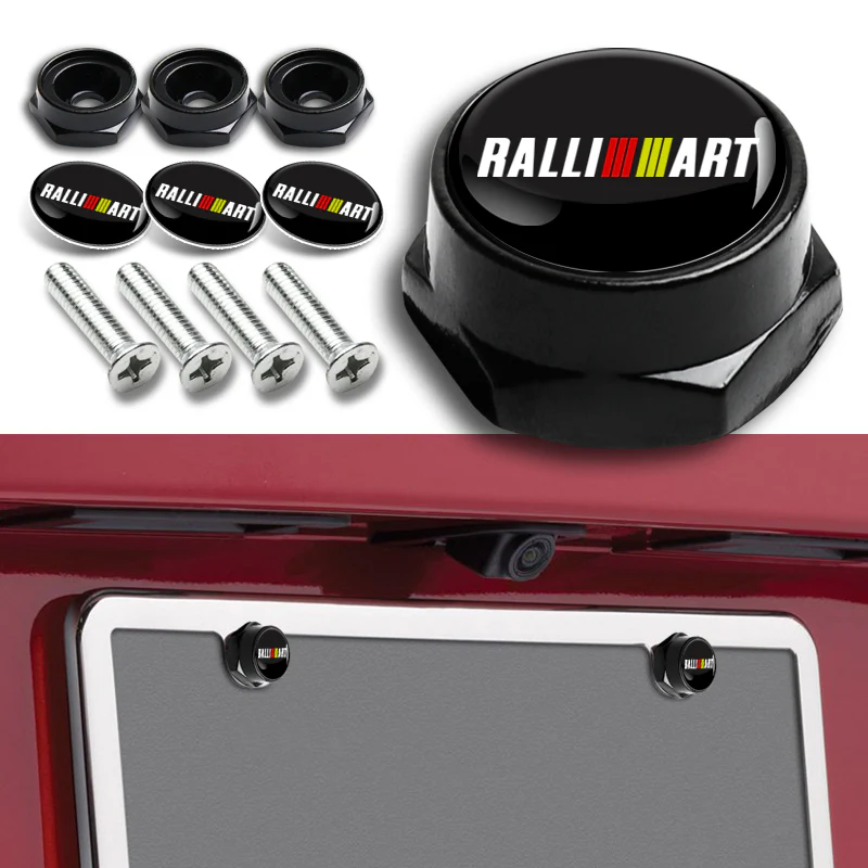 Ralliart 2 pcs Carbon Fiber Look High Quality ABS License Plate Frames with Caps Bolt Screw Set - Image 8