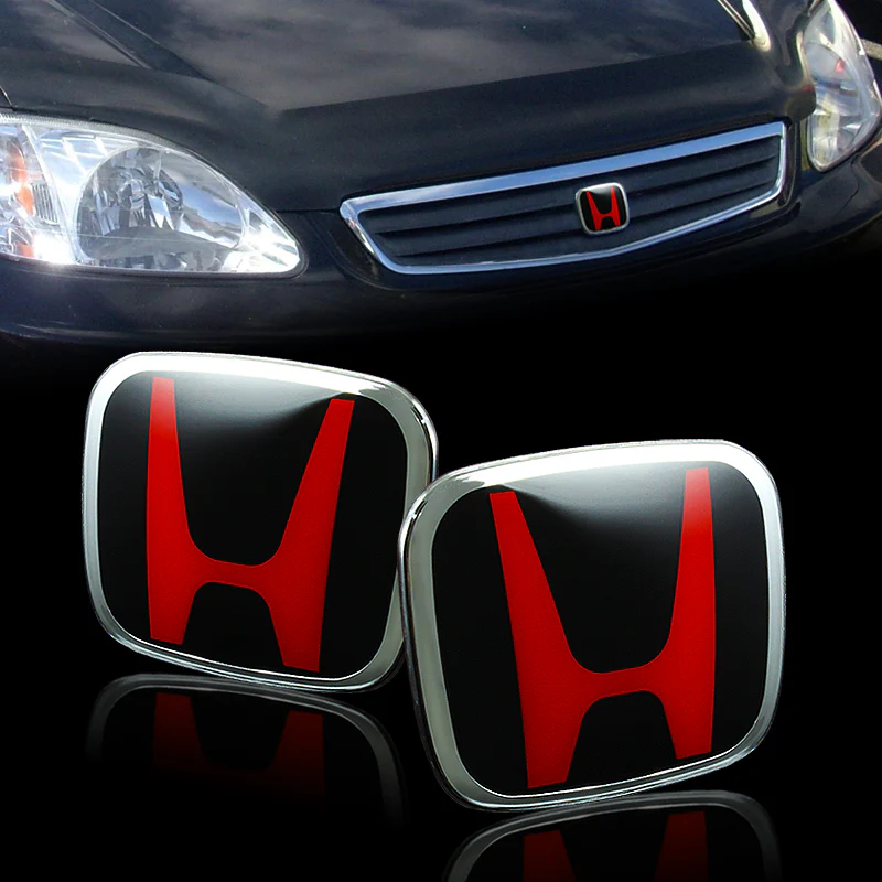 Red & Black JDM Emblem 2PCS Set Front & Rear For 2008-2014 ACCORD COUPE 2DOOR
